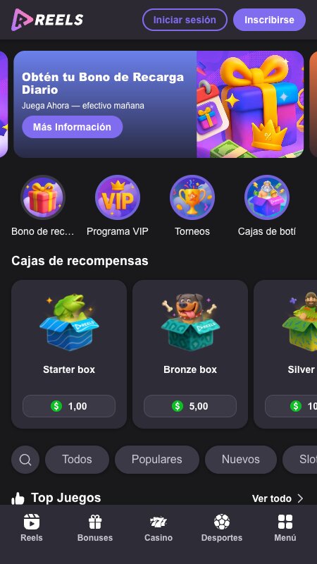 Página principal de la casa de apuestas ReelsIO