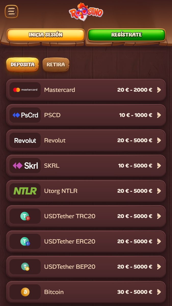 Opciones de pago en Roostino Casino