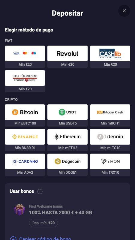 Métodos de pago de SpinAura