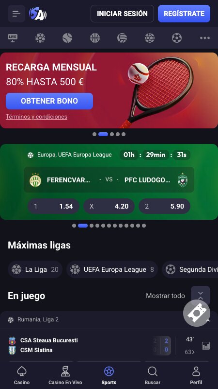 Interfaz de apuestas deportivas de SpinAura