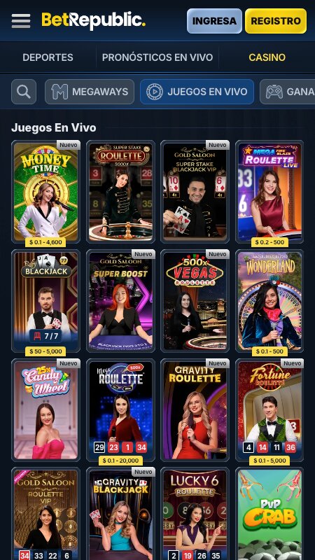 Interfaz del casino en vivo de BetRepublic