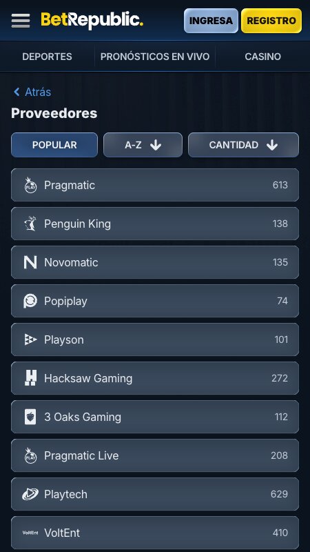 BetRepublic Proveedores de software