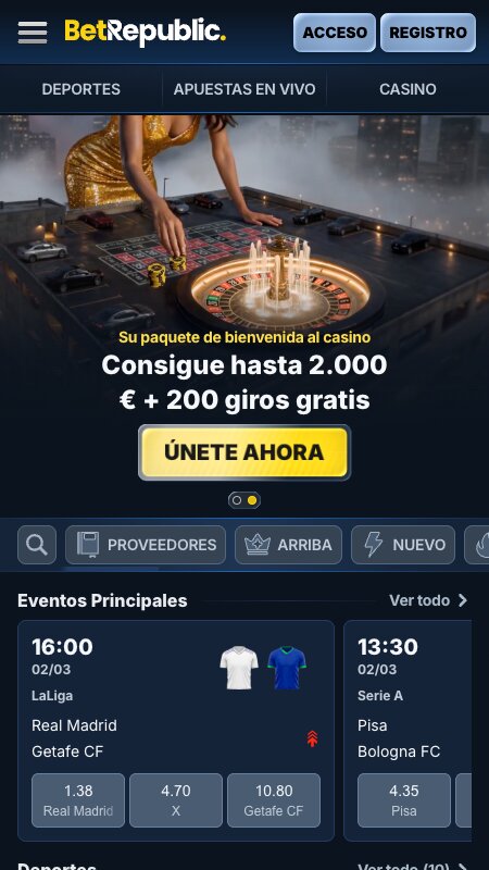 Página principal del casino BetRepublic
