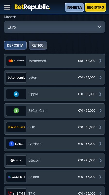 Métodos de pago de BetRepublic