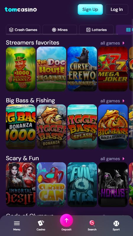 Sección de casino en línea en TomCasino