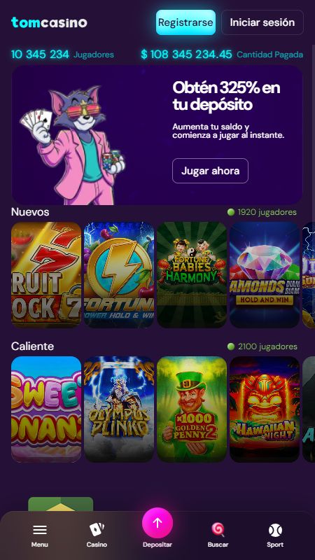 Página principal de TomCasino en línea