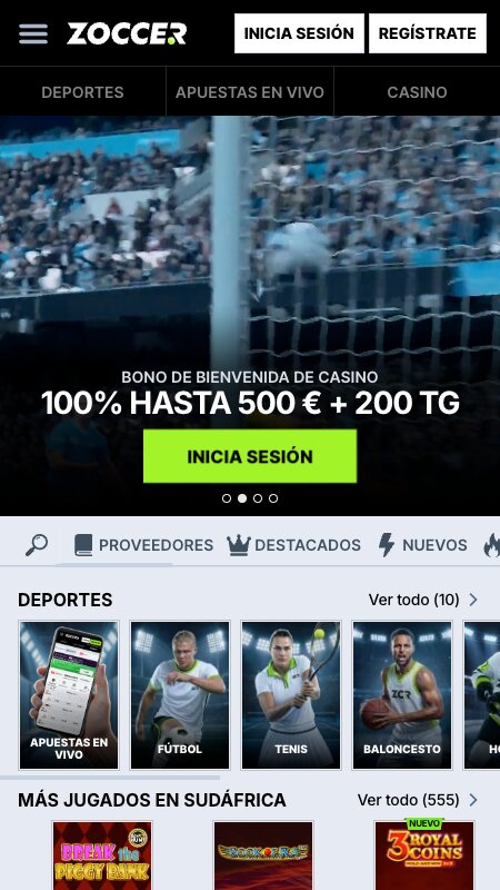 Página principal del casino Zoccer