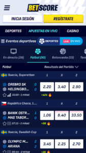 Apuestas en vivo en Betscore